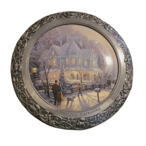 Thomas Kinkade “A Holiday Gathering” 1st Issue Pewter Plate 25th Anniversary